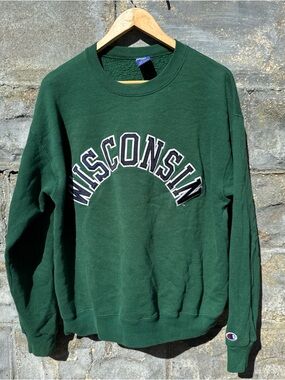 Vintage University Of Wisconsin Champion Sweatshirt Men's Size L Green 90s